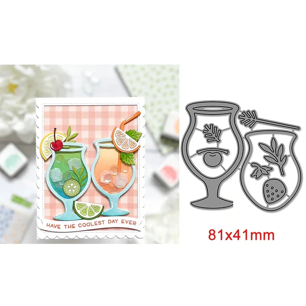 Drinking Cup Fruit Cherry Pineapple Metal Cutting Dies Shining Stars Border Enjoy Words Cut Die For DIY Scrapbooking Card Making