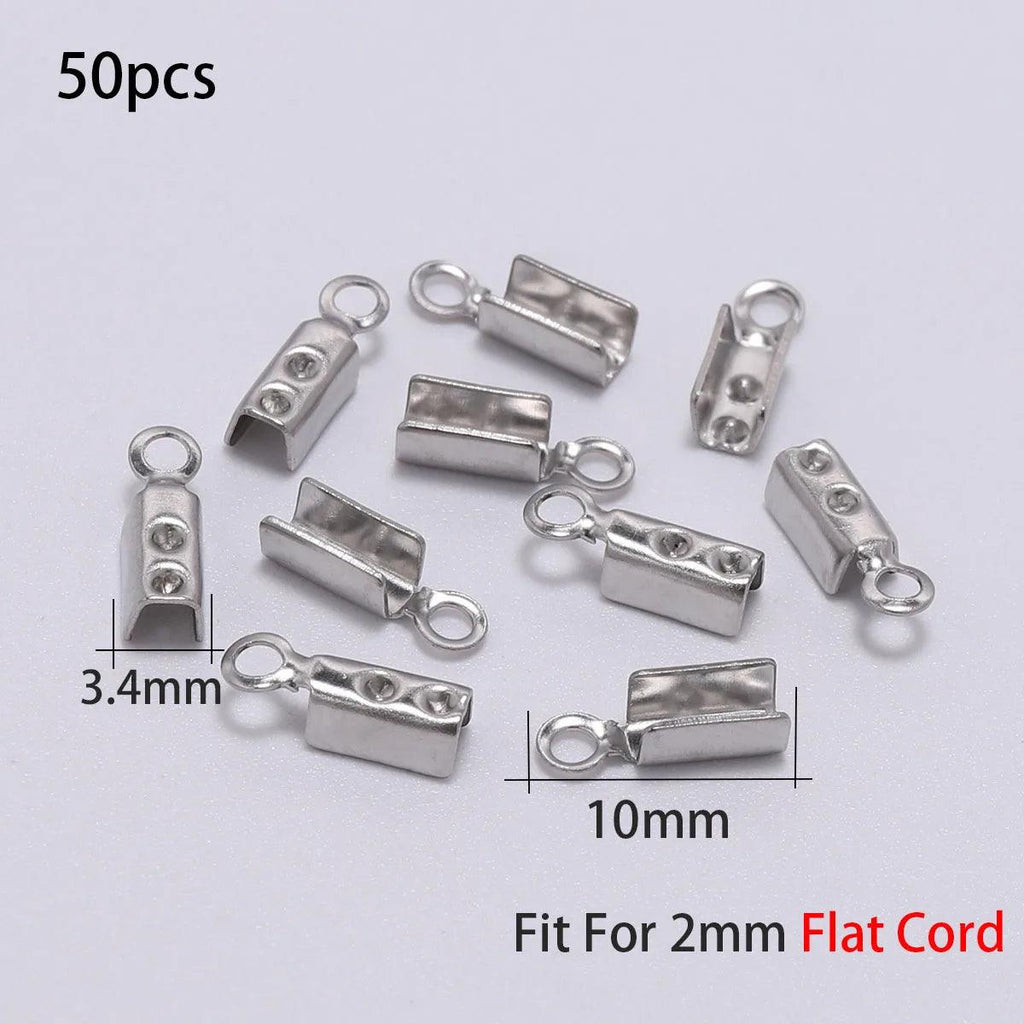 30/50pcs Stainless Steel Gold Rope Cords Crimp End Bead Caps Leather Clip Tip Fold For DIY Bracelet Necklace Jewelry Making