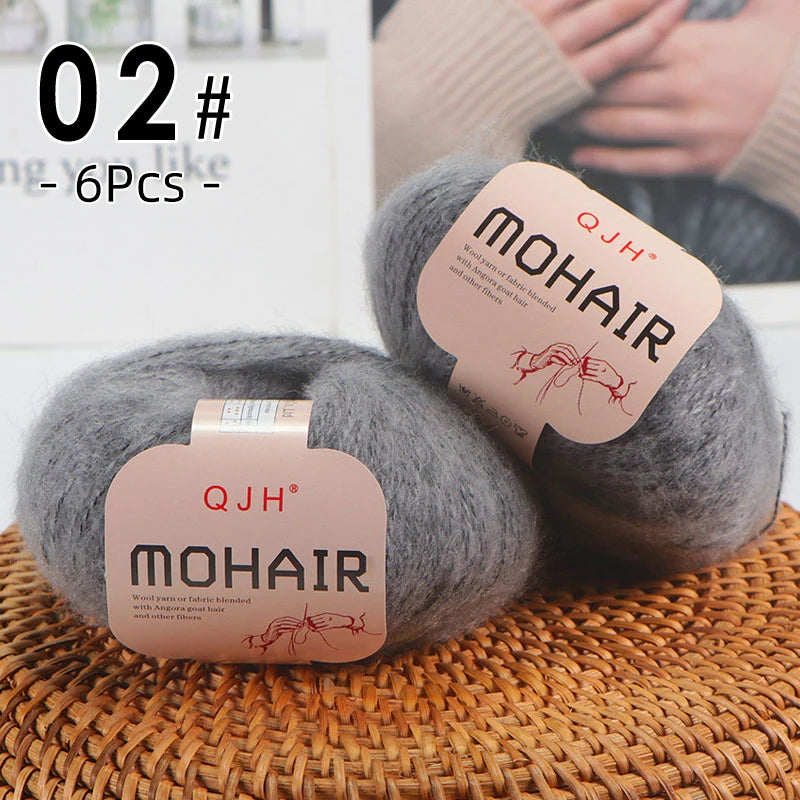 6PCS Soft Mohair Yarn Knitting Angora Yarn for DIY Projects Fluffy Lace Yarn for Sweaters Scarves and Shawls 25g Each