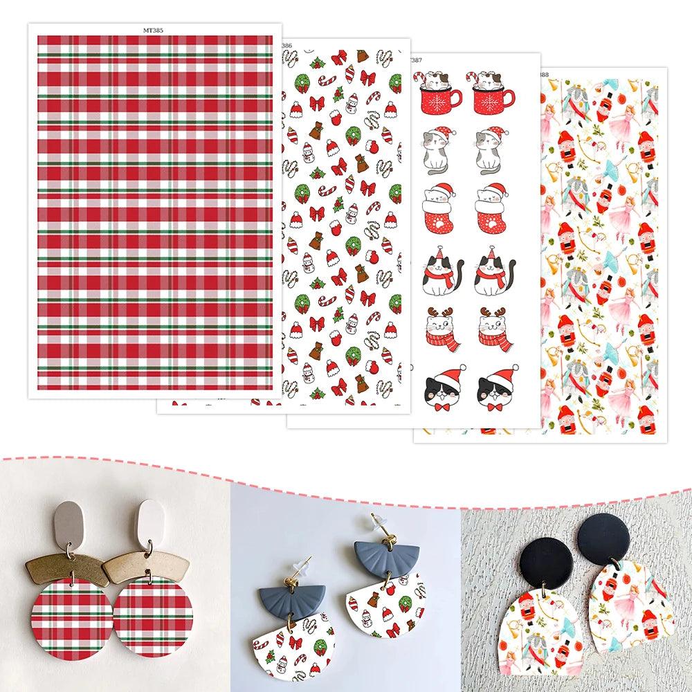 2024 New Polymer Clay Transfer Paper Lovely Cat Christmas Hat Princess Mixed Pattern Disposable Stickers for DIY Earring Gifts