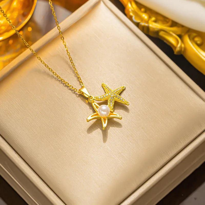 Trendy Heart Butterfly Stainless Steel Pendant Necklaces For Women Girls Mother Gold Color Metal Crystal Jewelry Party Birthday