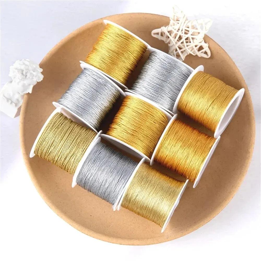A Roll of 0.2-0.6mm DIY Hand Woven Bracelet, Hand Rope, Woven Rope, Embroidered Gold and Silver Silk Thread Material