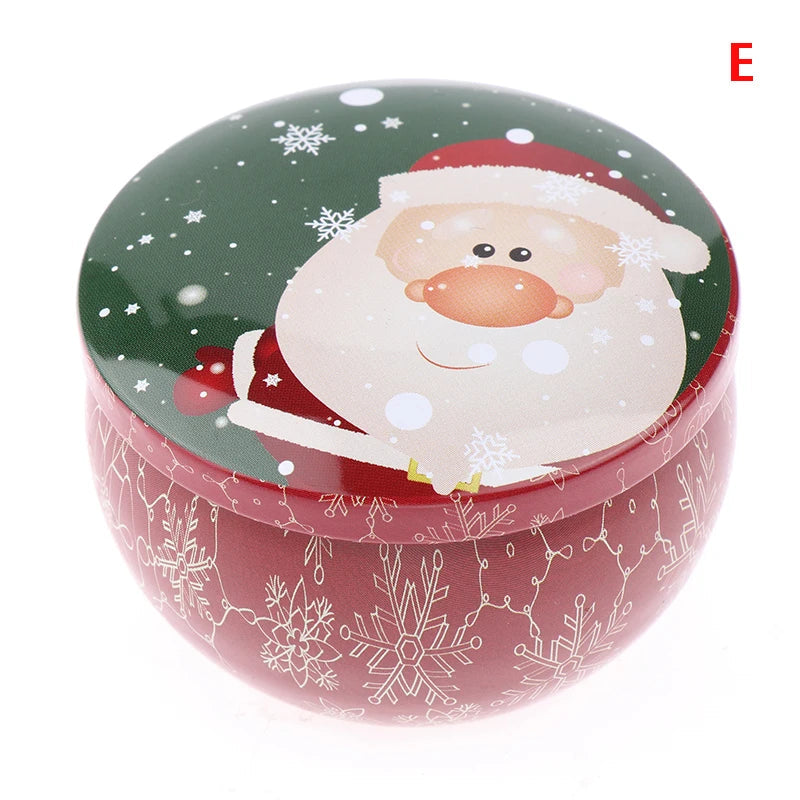 Christmas Tinplate Round Candy Tin Can Metal Candle Jars With Lid Candle Container Empty Box Cookie Candy Tea Storage Gift Case