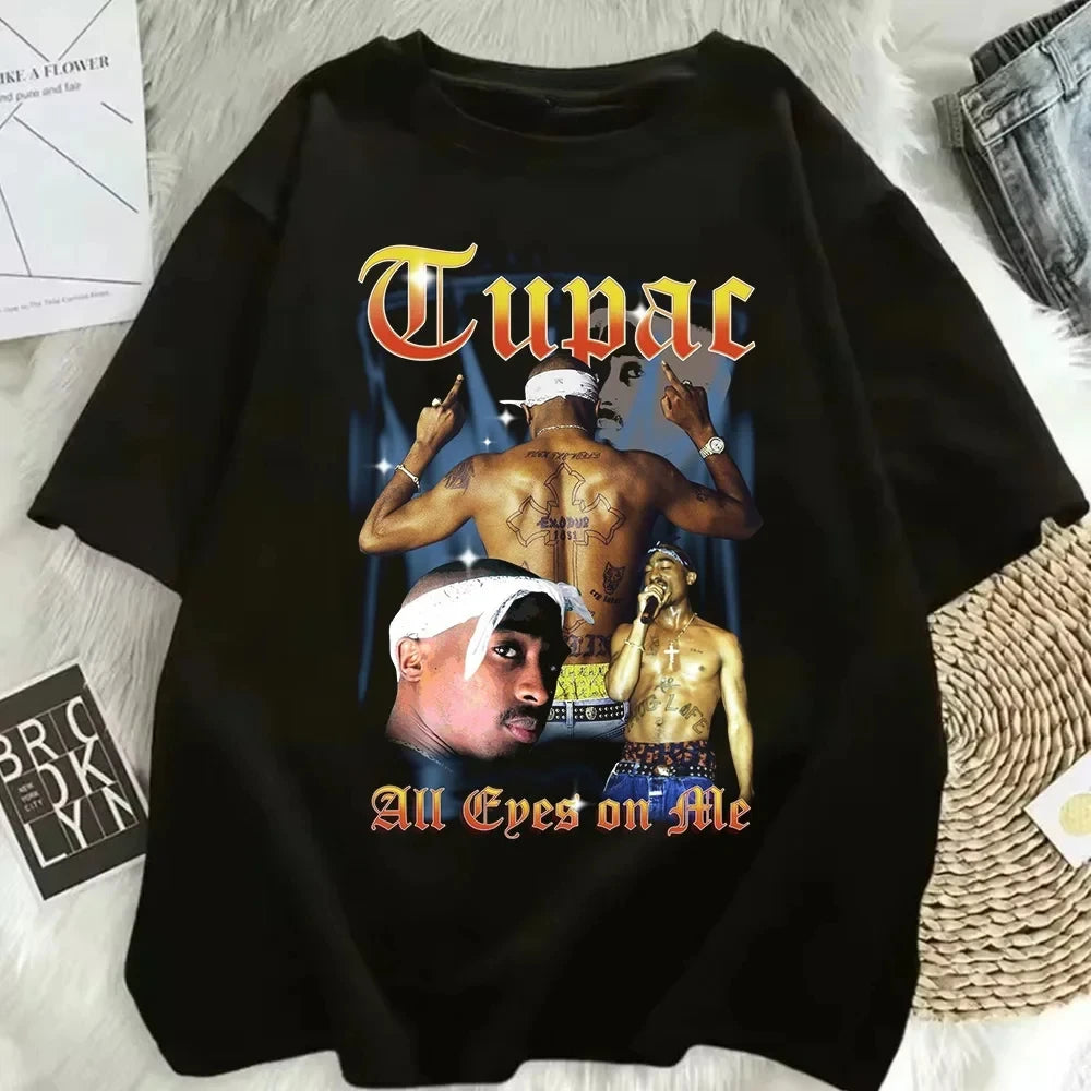 Oversized Tupac Hip Hop T-Shirt for Men and Women Streetwear Short Sleeve Fashion Top