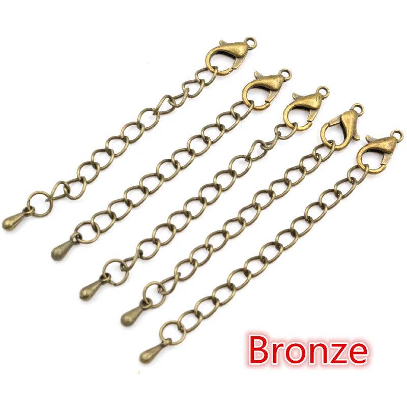 10pcs 50 70mm Gold Silver Plated Extended Extension Tail Chain Lobster Clasps Connector For DIY Necklace Jewelry Making Findings