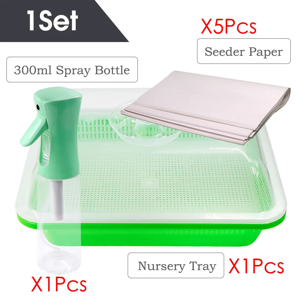Seedling Trays Germination Box Kit Transparent Cover Nursery Seedling Greenhouse Indoor Garden Growth Pots Spray Bottle Humidity