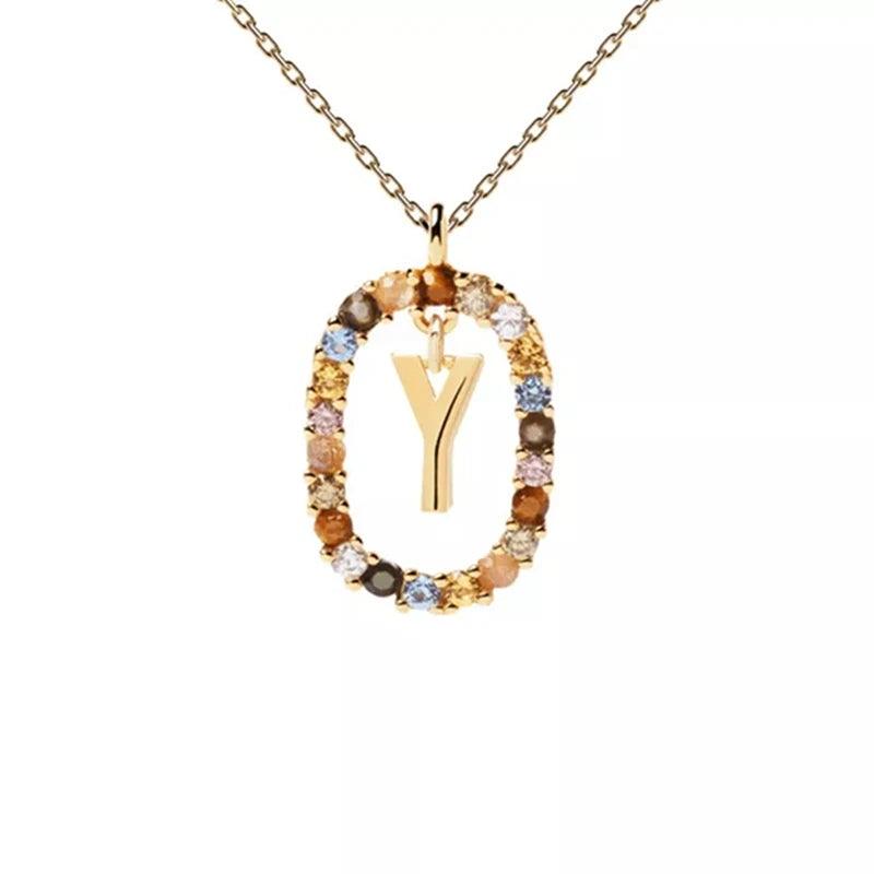 Fashion Hot Creative A-Z Letter Pendant Necklace For Woman Color Jewelry Sweet and Versatile Adjustable Chain Lobster Clasp