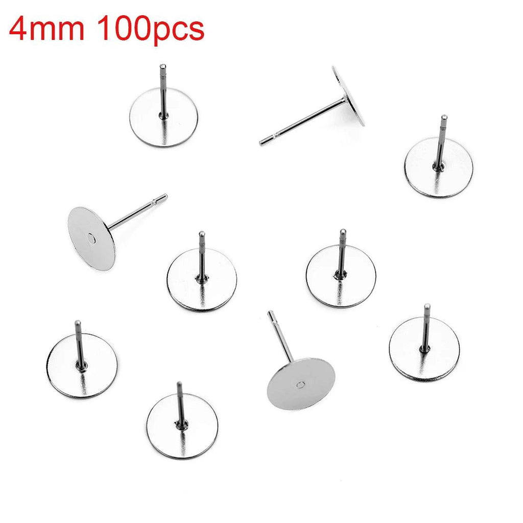 AHKNORMAILCUI 316L Surgical Stainless Steel Earring Post Stud with 3 4 5 6 8mm Glue Pad for DIY Earring Jewelry Components