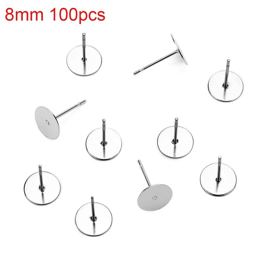 AHKNORMAILCUI 316L Surgical Stainless Steel Earring Post Stud with 3 4 5 6 8mm Glue Pad for DIY Earring Jewelry Components