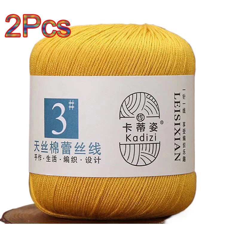100% Mercerized Cotton Lace Yarn Threads for Crochet and Knitting - 2Pcs Embroidery Craft Set