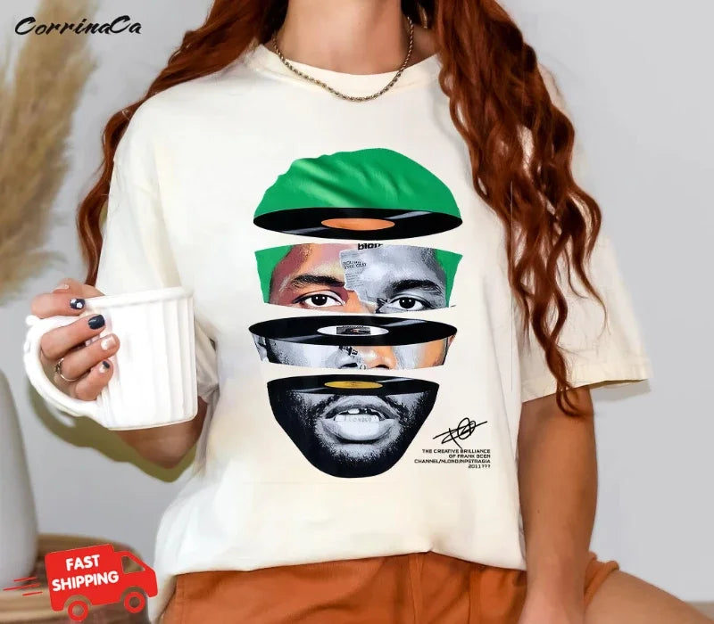 Rapper Frank Retro Graphic T Shirt Men's Hip Hop Ocean Album Unisex Oversized Cotton Tee
