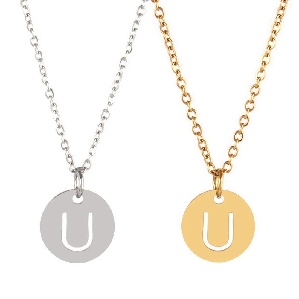 Stainless Steel A-Z 26 Initials Name Necklace Alphabet Round Pendant Letter Necklaces For Women Choker Jewelry Gifts Wholesale