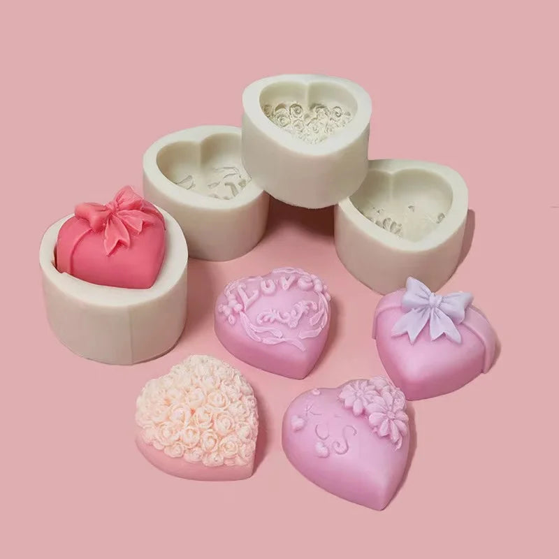 3D Love Heart Rose Flower Silicone Soap Mold Handmade Candle Clay Plaster Gift Making Mold Chocolate Cake Decoration Baking Tool