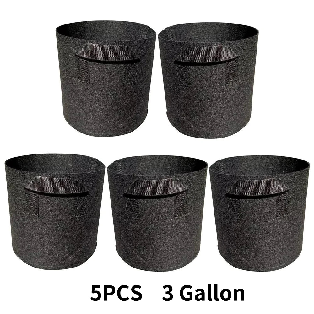 5-Pack Grow Bags/Aeration Fabric Pots with Handles(Available Capacities: 3 Gallon，4 Gallon, 5 Gallon, 7 Gallon, 30 Gallon)