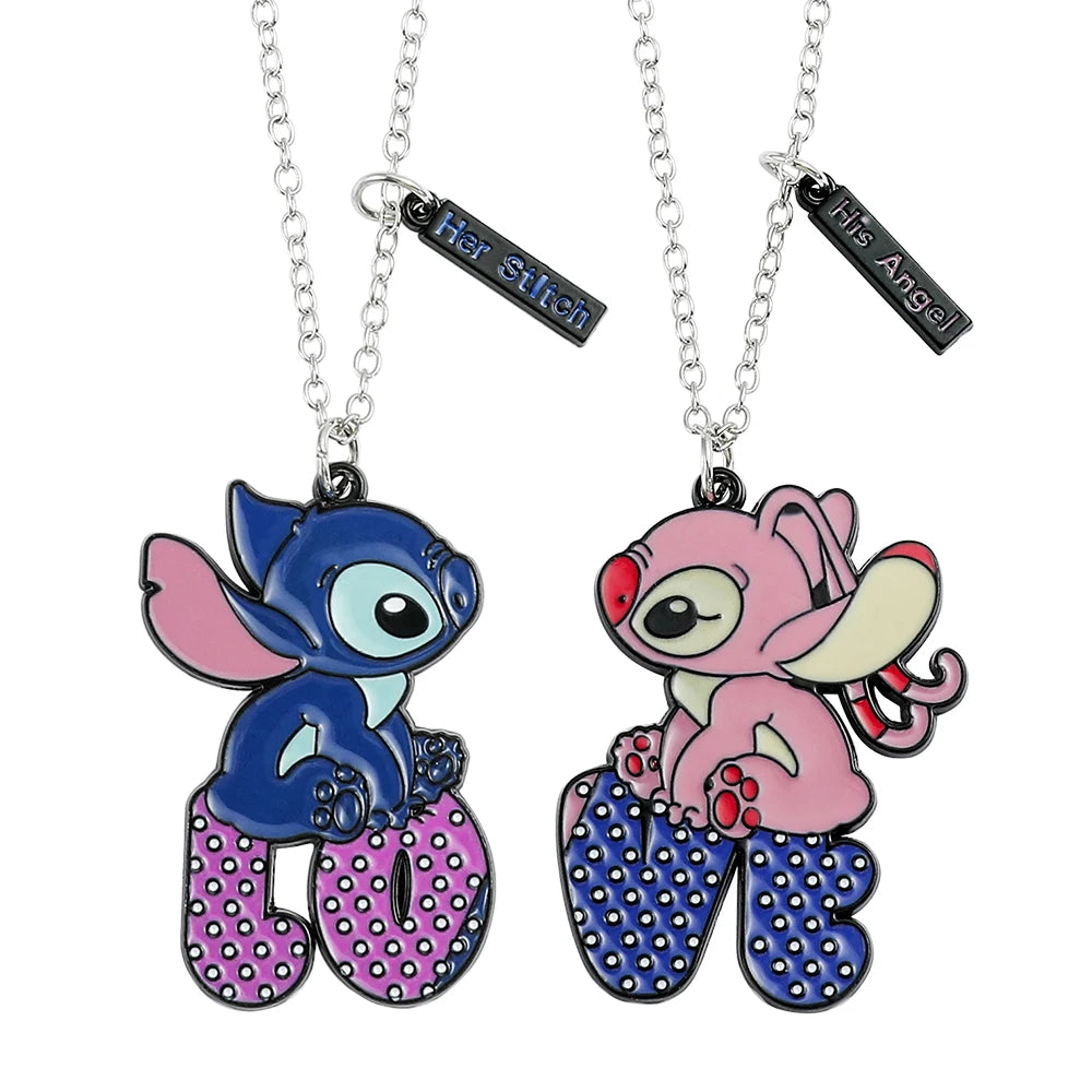 Disney Lilo & Stitch Necklace Stitch LO Angel VE Neck Chain Collar for Couple Lovers Jewelry Accessories Gifts