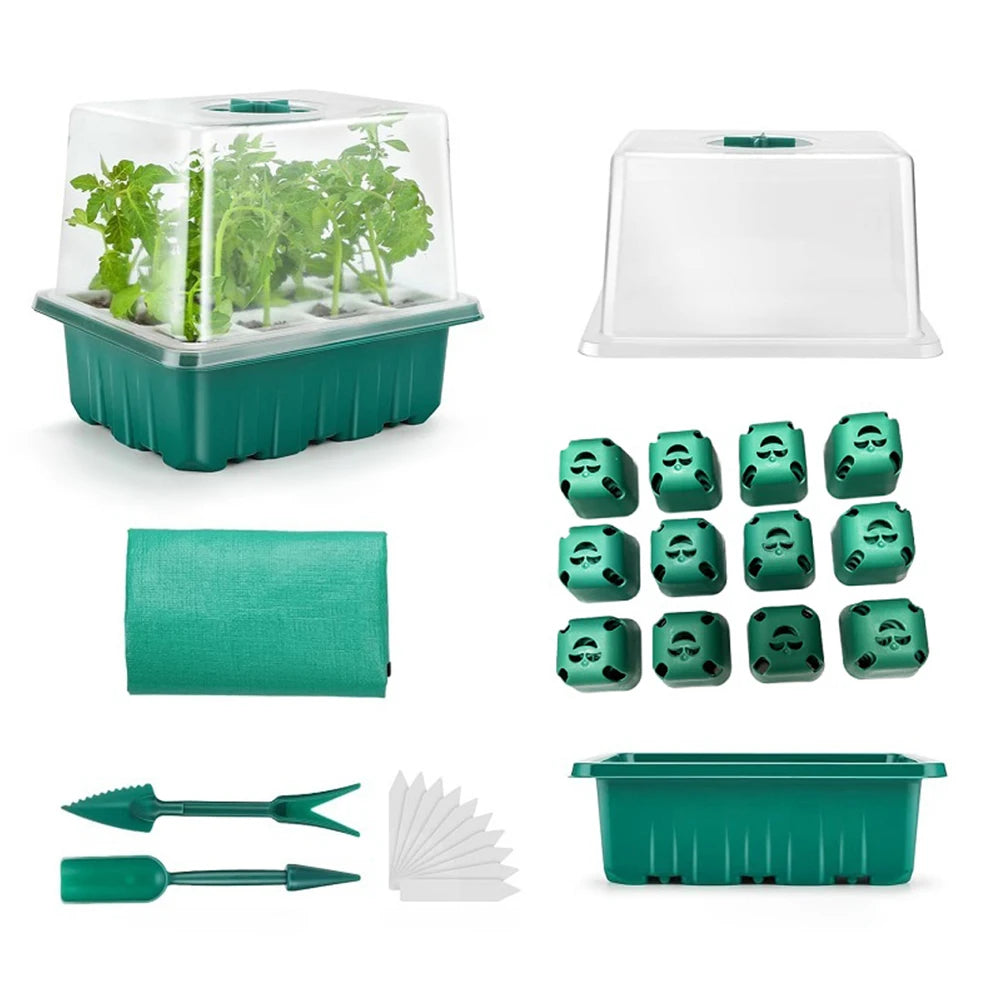 12 Holes Seed Starter Tray Soft Silicone Seedling Dish Breathable Reusable Thickening Plant Growth Tray Box for Indoor Garden