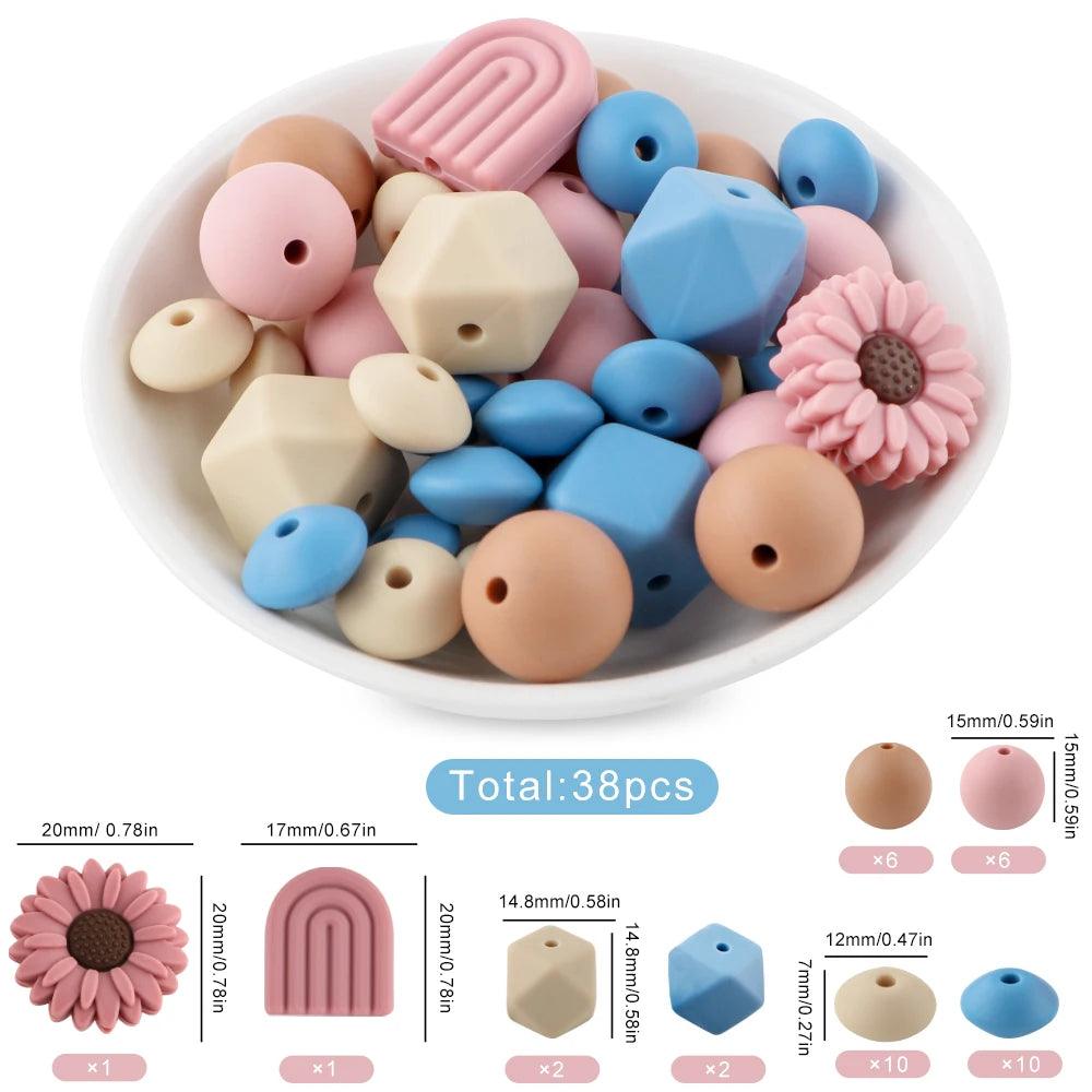 38Pcs/set Loose Silicone Beads Set Silicone Round Bead Hexagon Bead For Bracelet Necklace Jewelry Handmade Accessories