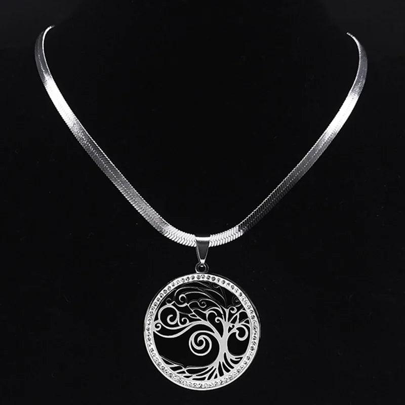 Fashion Tree of Life Stainless Steel Crystal Necklaces Pendants Women Gold Color Neckless Jewelry bijoux acier innoxydable femme