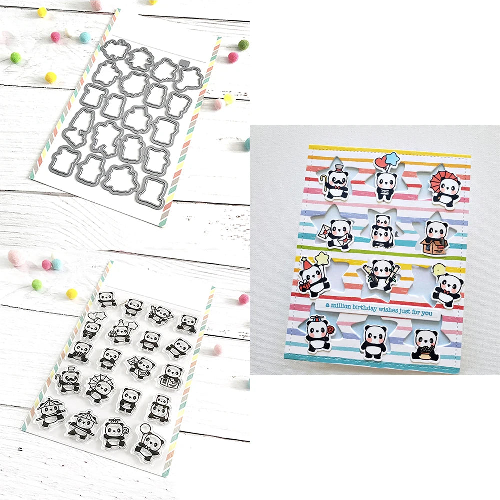 Mini Panda Bunny Koala Animal Outline Metal Cutting Dies Clear Stamps for DIY Easter Day Decor Paper Cards