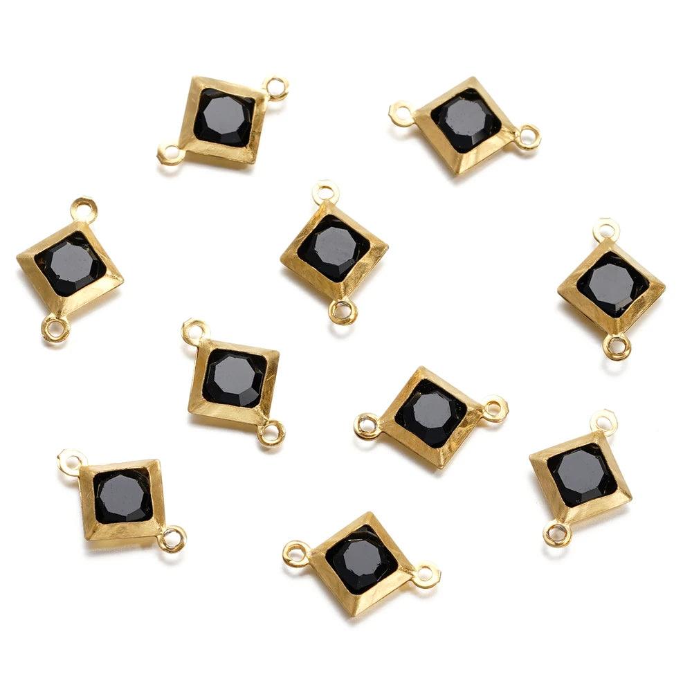 10pcs Stainless Steel Double Holes Rhombus with Crystal Rhinestones Bracelet Necklace Pendant Connectors for DIY Jewelry Making