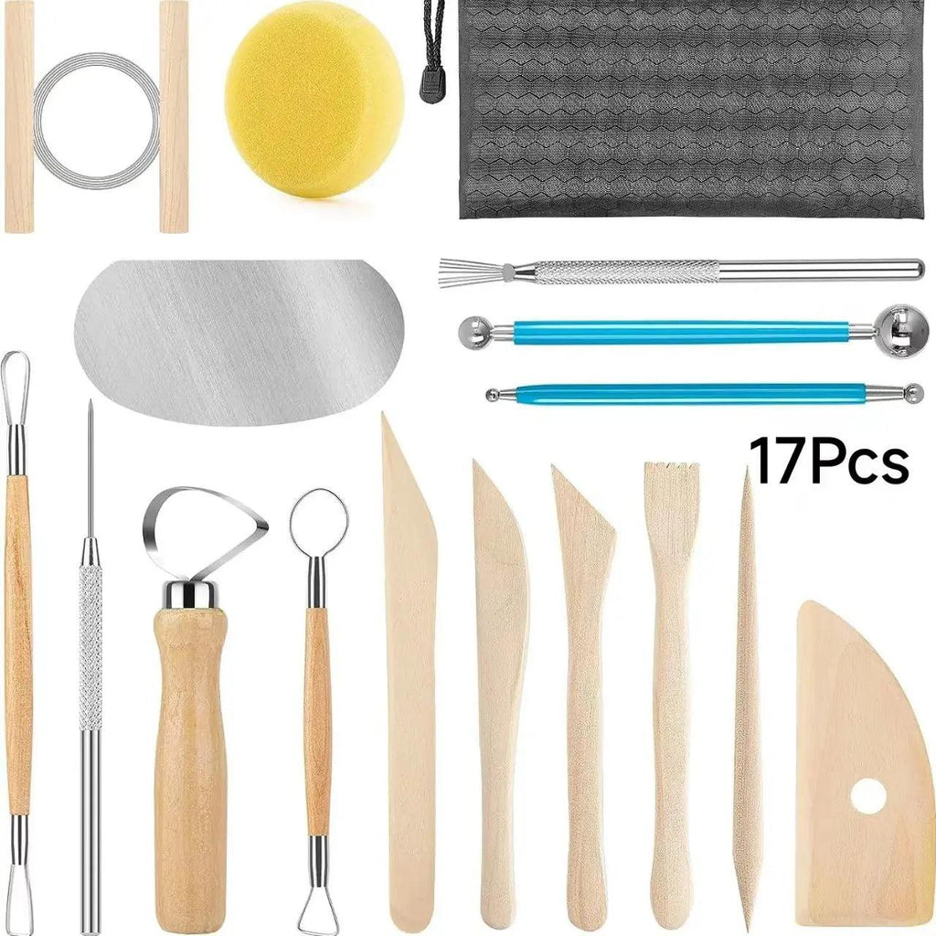 17pcs Pottery Sculpting Tools Set Ceramic Detail texture Shaping Blade Clay Modeling Stainless Steel Tool Kit Carving Hole Punch