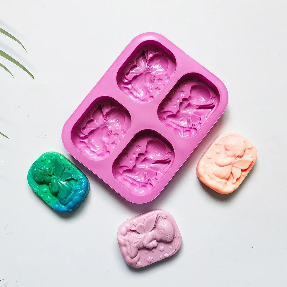 4 Cavity Angel Soap Mould Silicone Handmade Soap Making Mold DIY Aromatherapy Plaster Mould Essential Oil Soap Mold