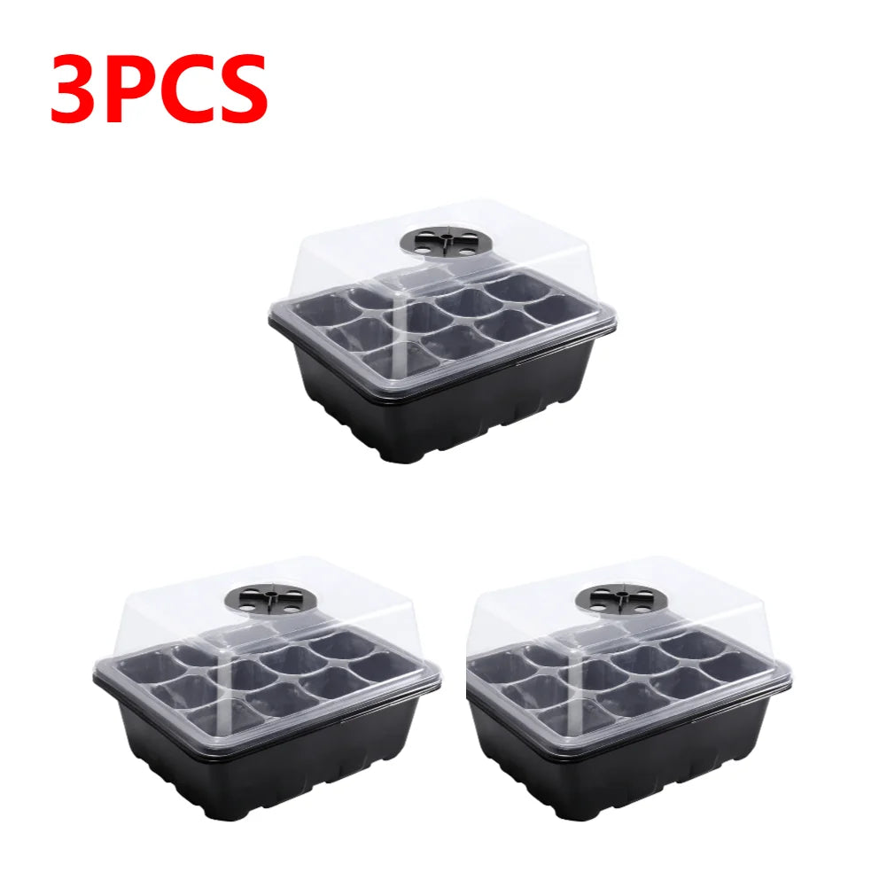 1-5Pcs Stackable Greenhouse Germination Tray with Humidity Dome 12 Holes Plant Grow Nursery Seedling Trays Garden Tools