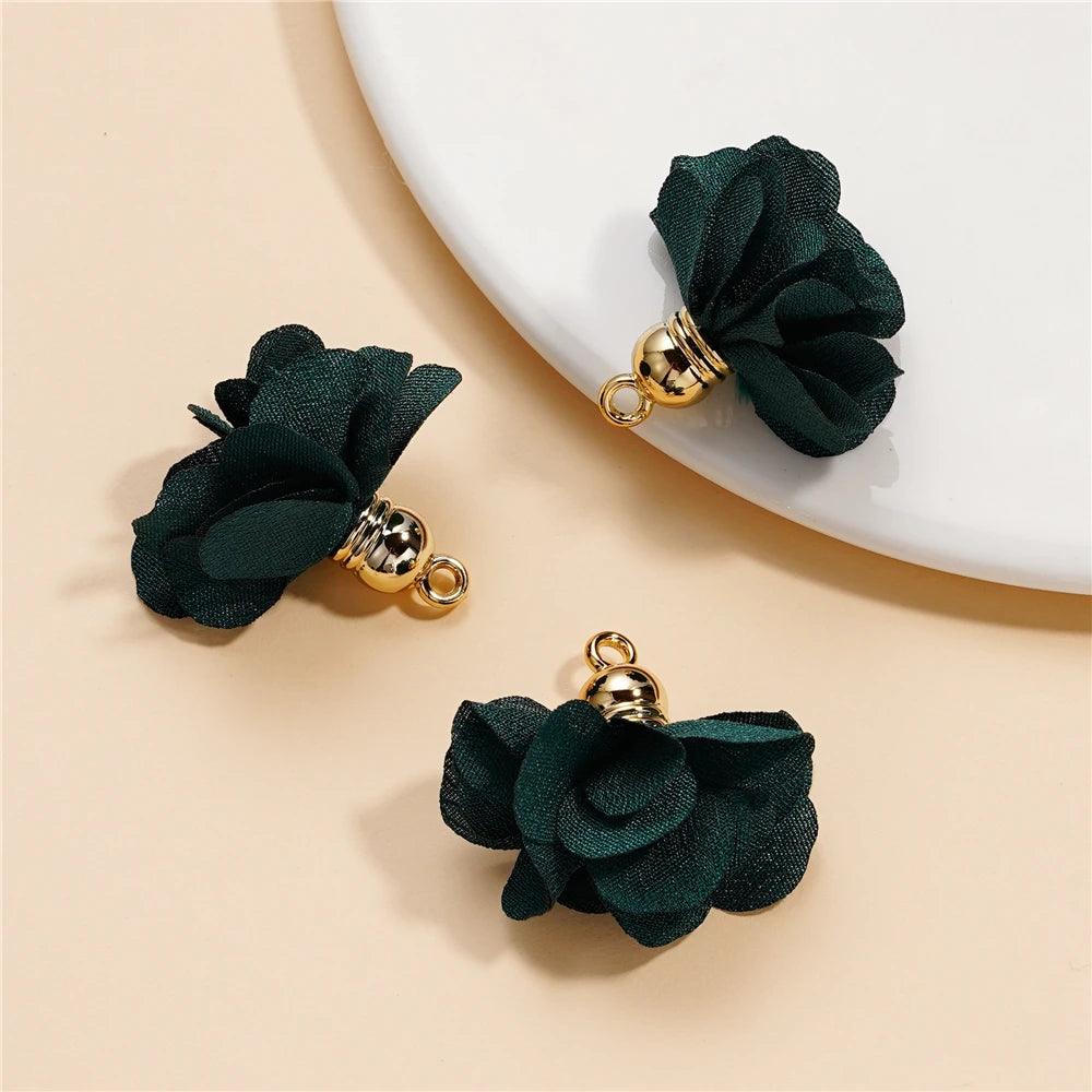 10Pcs/Lot Fabric Flower Tassel Pendants for Jewelry Making DIY Bracelet Earring Tassel Keychain Earring Making Accessories