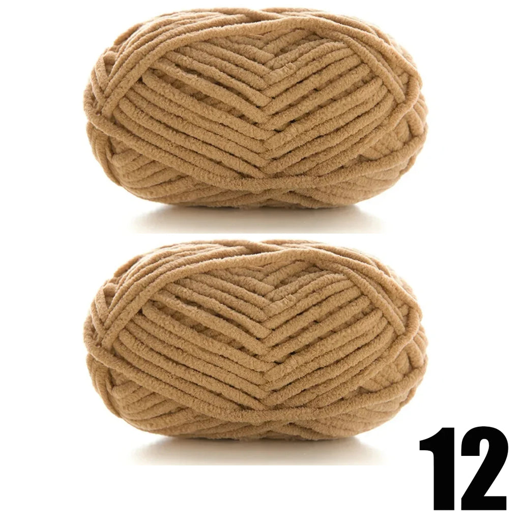 Thick Velvet Yarn 2pcs 50g Soft Chenille Knitting Yarn for DIY Scarves and Hats
