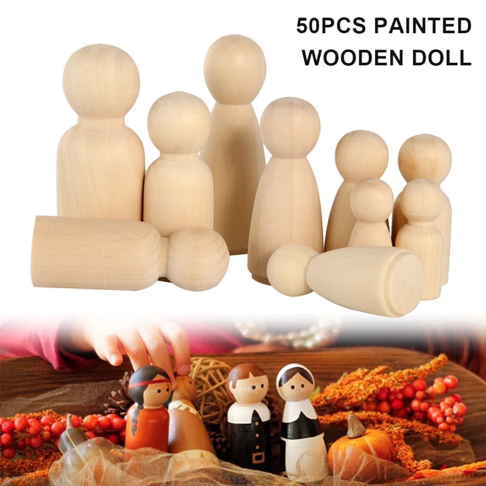 35mm/65mm Wooden Peg Dolls 50PCS/Lot Wood Dolls 35mm 43mm 55mmPainting DIY Home Nursery Decoration Women Men Wooden Peg Dolls