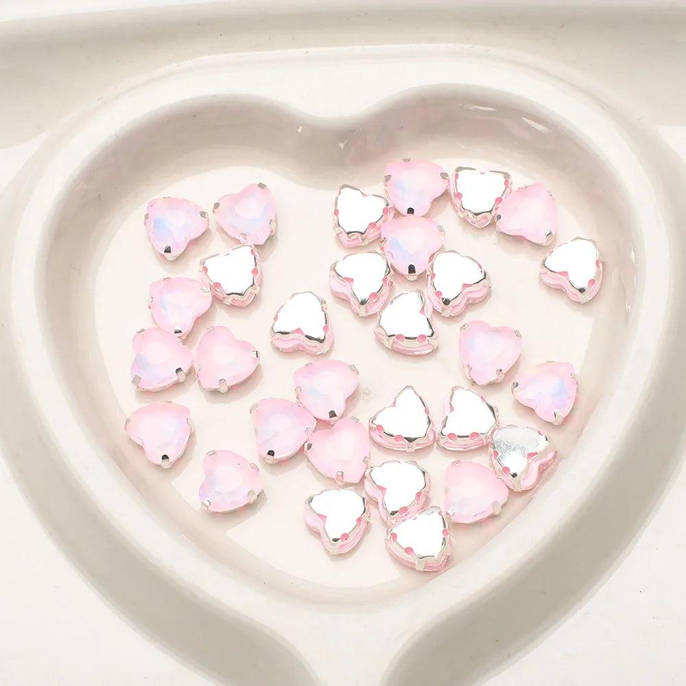 20Pcs 10mm Crystal Glass Love Heart Gems Beads Silver Claw Rhinestone Crafts Jewelry DIY Making Handmade Garment Accessories