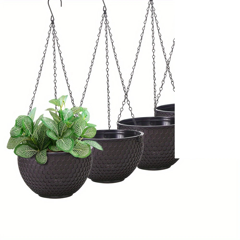 3pcs S M L Double Pot Hanging Baskets with Honeycomb Pattern -Plastic Planters with Drainage Channels, Ideal for Indoor
