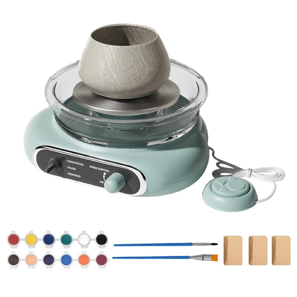 Mini Pottery Wheel Kit for Kids Adults Pottery Clay Art 4.7" Turntable Electric Pottery Wheel with Petal Support Speed Control