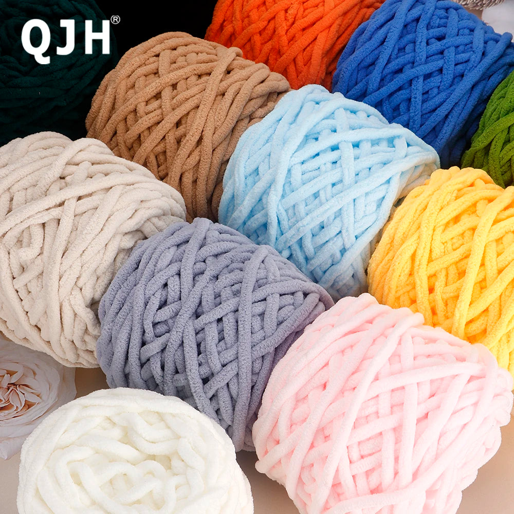 QJH 2Pcs Soft Chenille Yarn, Thick Fluffy Velvet Blanket Yarn for Crocheting Hand Knitting Weaving Sweater Shawl Scarf DIY Craft