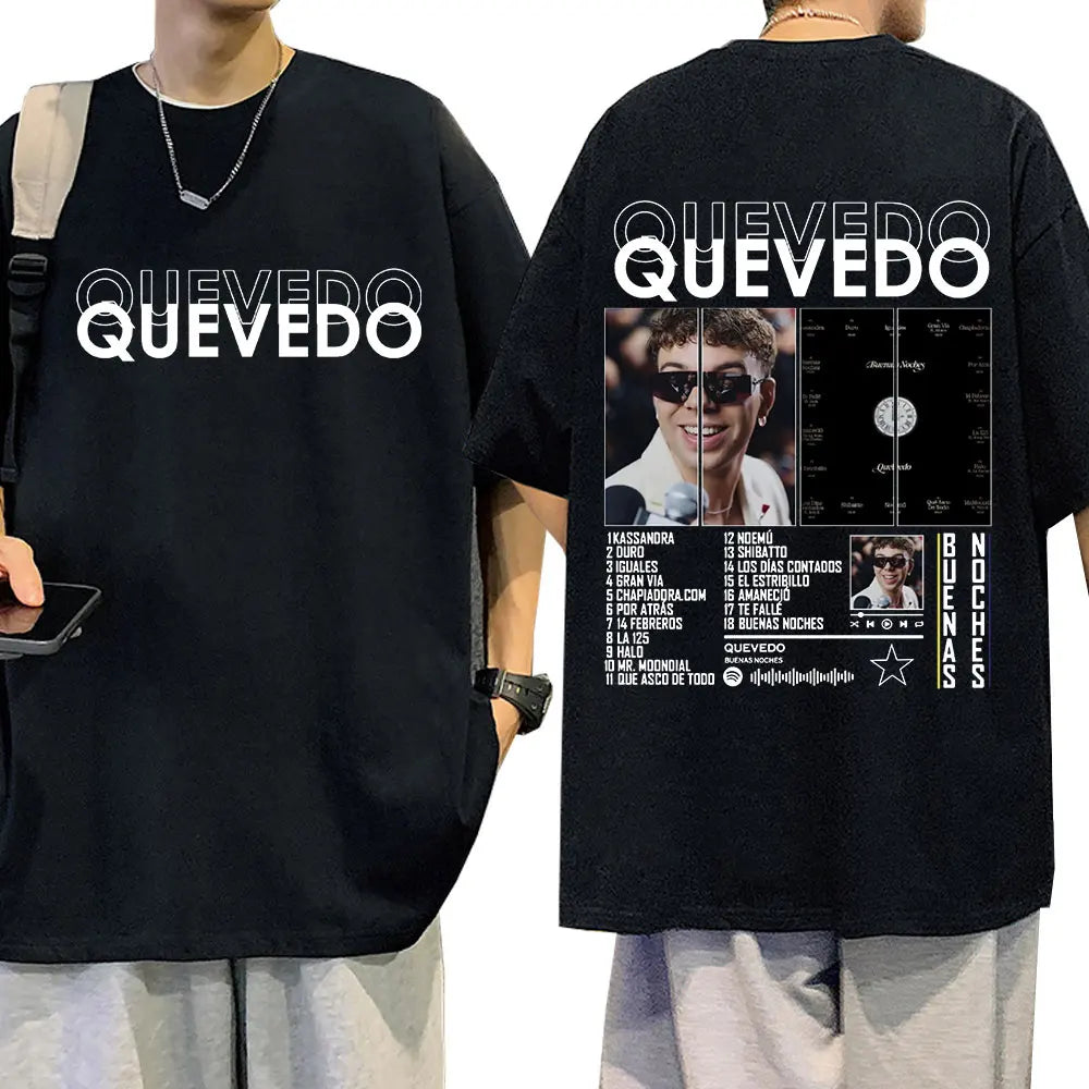 Quevedo Buenas Noches T-Shirt for Men and Women Casual Cotton Oversized Hip Hop Short Sleeve Fashion Tee
