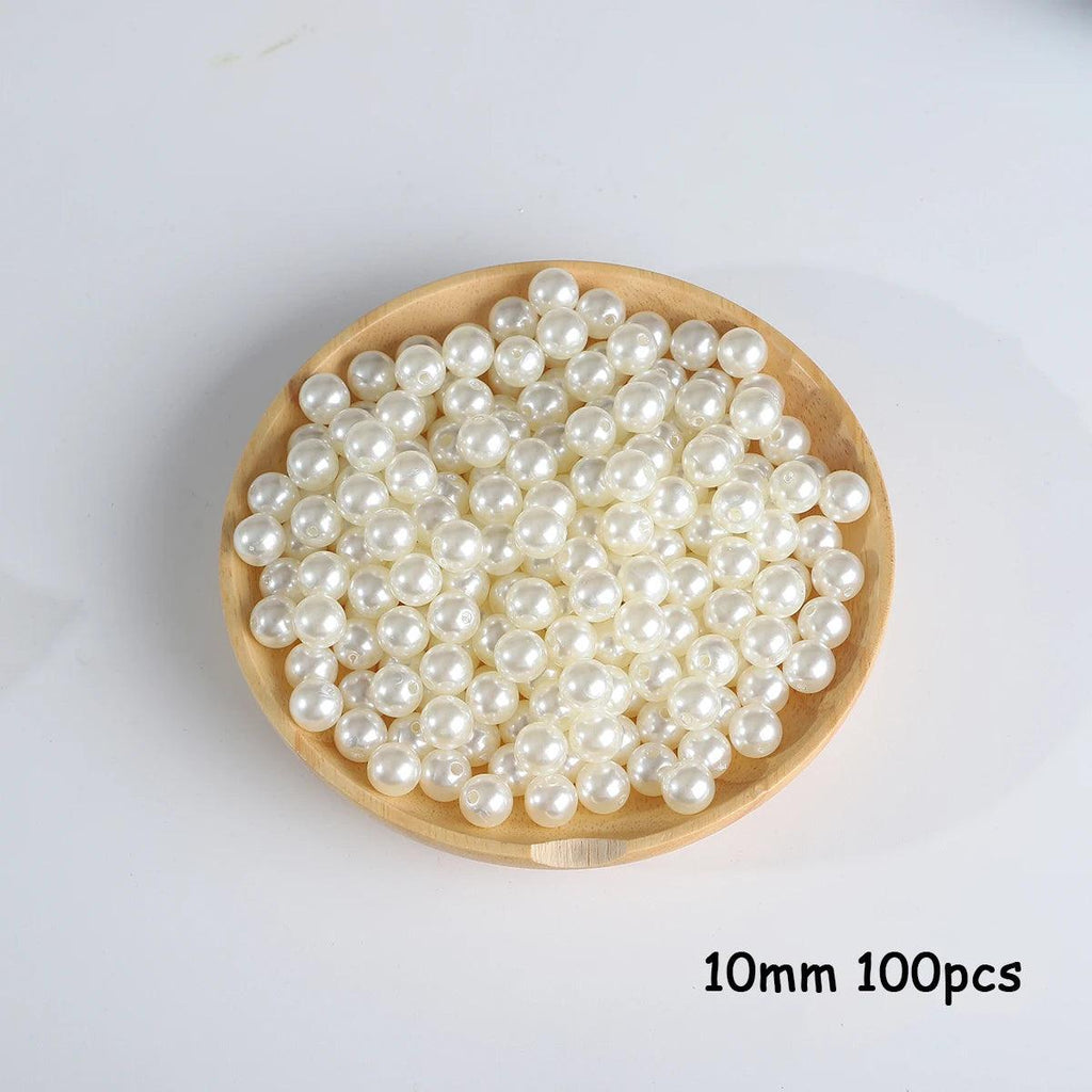 3-20mm 10-1000pcs straight hole ABS imitation pearl beige white bracelet with round beads for DIY craft jewelry making products