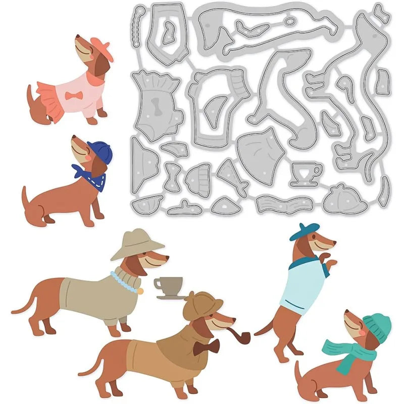Animal Cutting Dies Dog with Coffee Hat Metal Stencil Template 3x3.6 Inch Embossing Stencils for DIY Crafts Scrapbook Album
