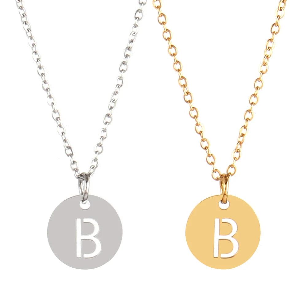 Stainless Steel A-Z 26 Initials Name Necklace Alphabet Round Pendant Letter Necklaces For Women Choker Jewelry Gifts Wholesale