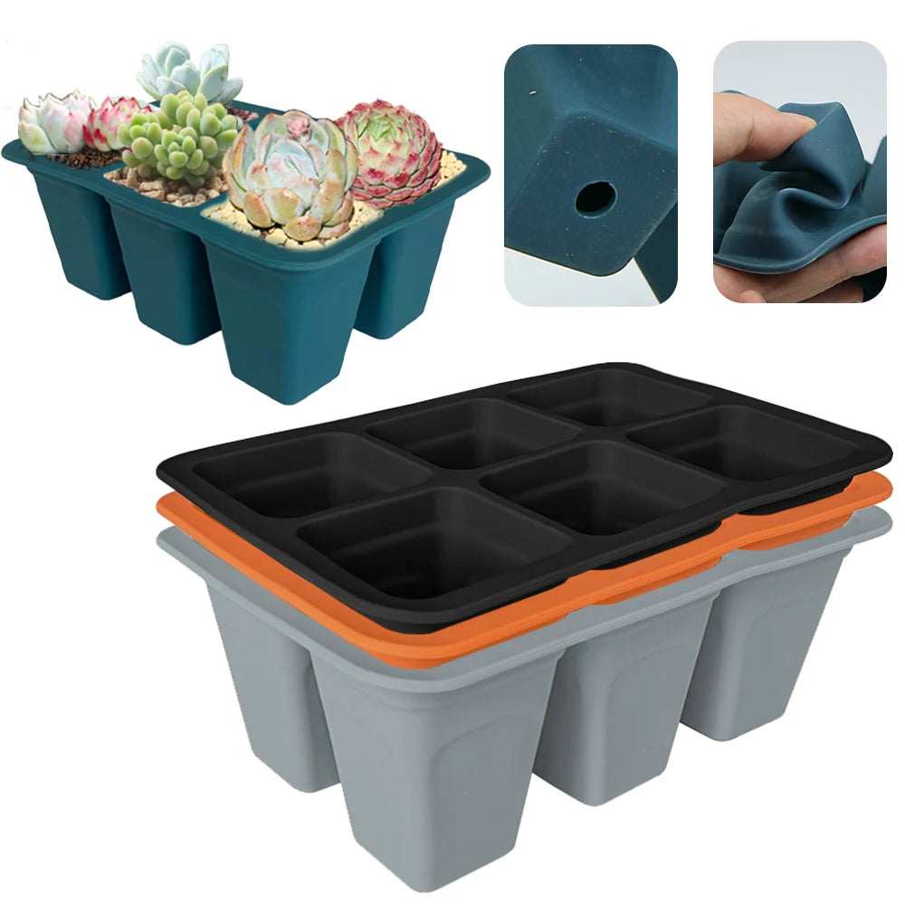 Durable 6 Cells Nursery Cups Indoor Gardening Plant Germination Tray Silicone Seed Starter Trays Seedling Care Package Garden