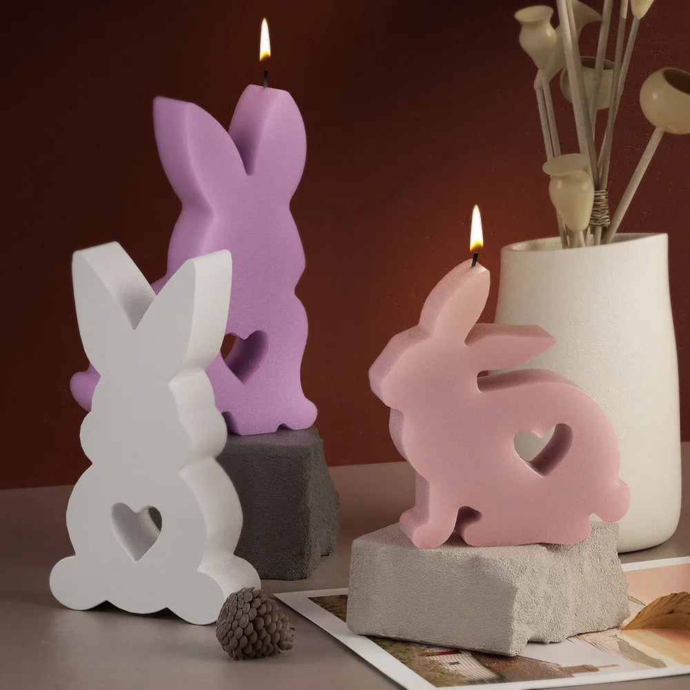 Cute Rabbit Candle Silicone Moulds Gypsum Car Mounted Incense Expanding Gypsum Decoration Mold Easter Aromatherapy Candle Molds