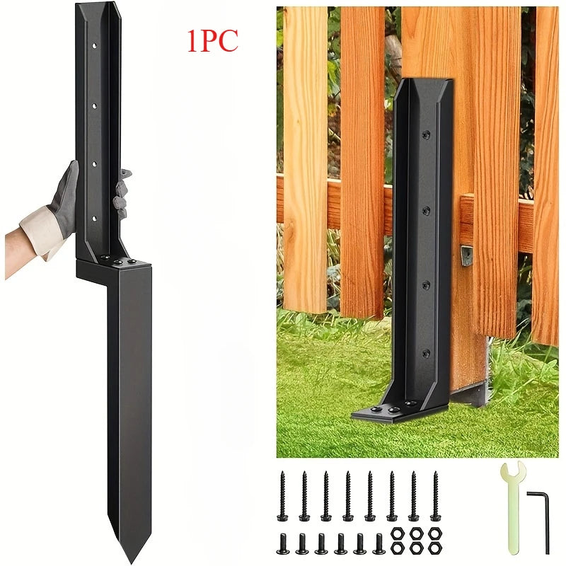 1/2 Pcs Heavy-Duty Steel Fence Post Repair Kit with Ground Anchors - Black, Ideal for Wooden & Metal Fences,Column Repair Kit