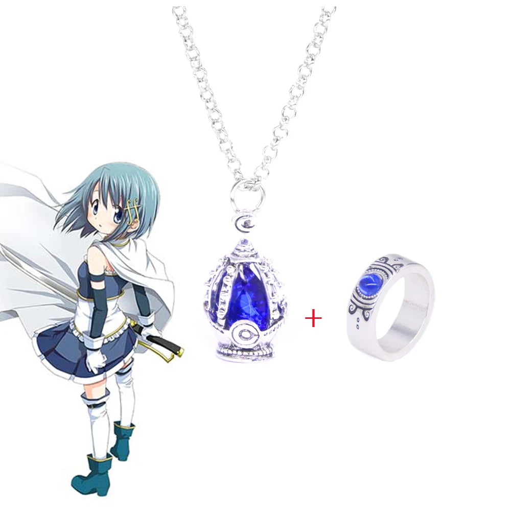 Anime Puella Magi Madoka Magica Soul Gem Necklace Kaname Madoka Miki Sayaka Tomoe Mami Cospaly Necklace Ring Set Jewelry Gifts