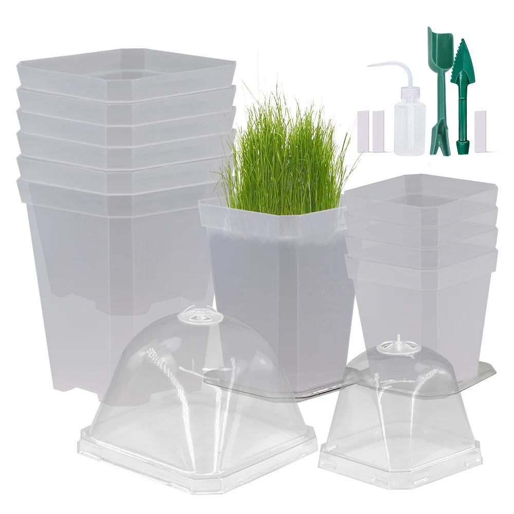 Plant Nursery Seedling Cup Kit with Warmer Cover Humidity Dome Indoor Garden Starting Pot Planter Container Watering Can Tool