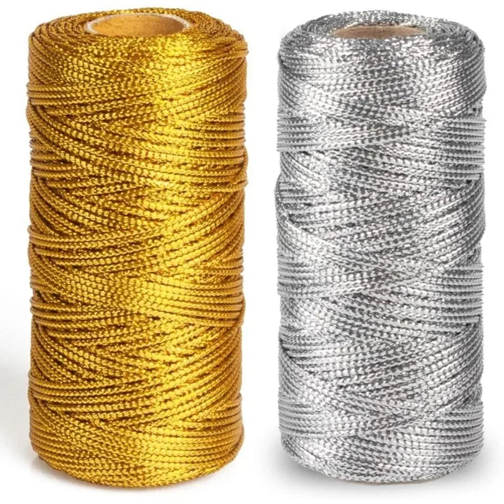 1.5mm 100M Gold Silver Macrame Cord Rope String for Sewing and DIY Crafts