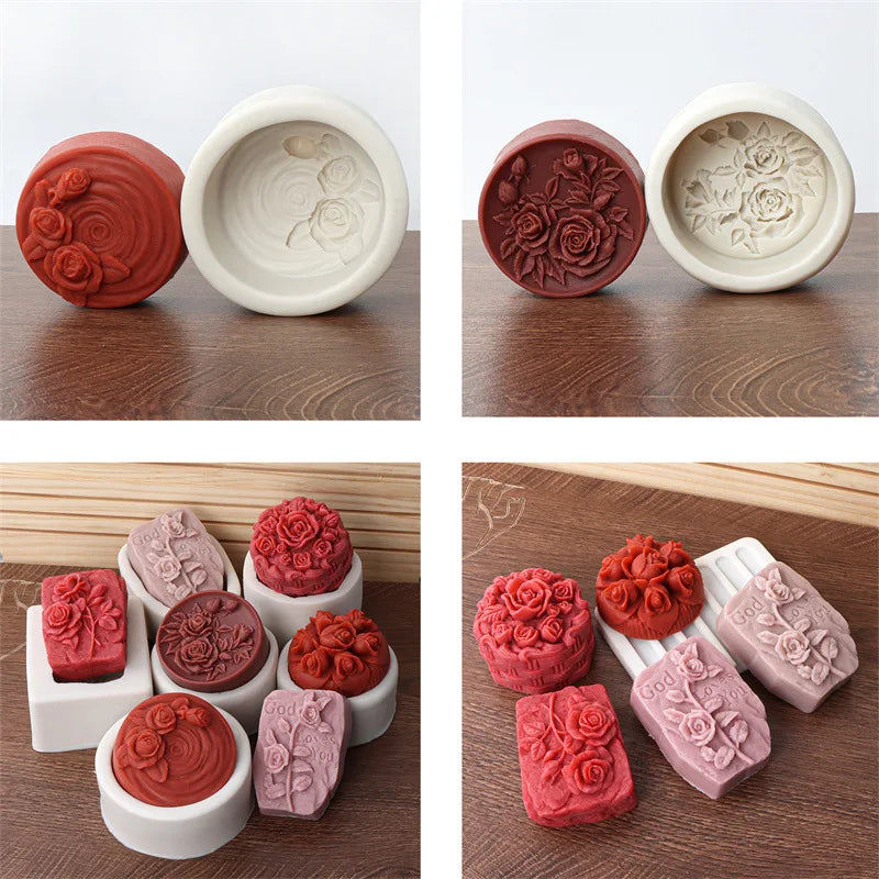 Multi Style Rose Cluster Silicone Soap Mould Round Flower Basket Candle Resin Plaster Making Set Chocolate Mold Desk Decor Gifts