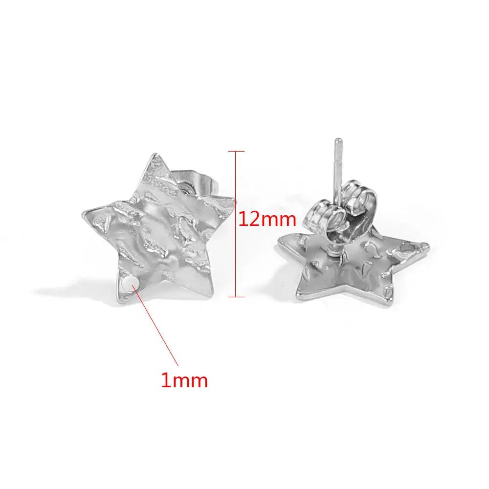 10pcs Stainless Steel Earring Posts with Loop Hole Star Moon Pattern Ear Studs Base for DIY Earring Jewelry Making Supplies