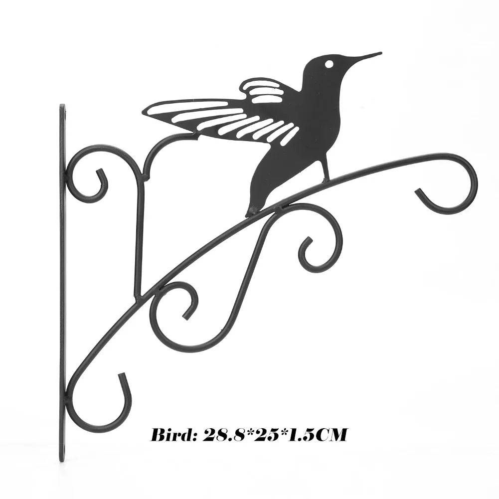 Bird Pattern Flower Basket Holder Wall Mounted Metal Bracket Hanger Rustic Style Wide Base for Outdoor Indoor Garden Yard Street