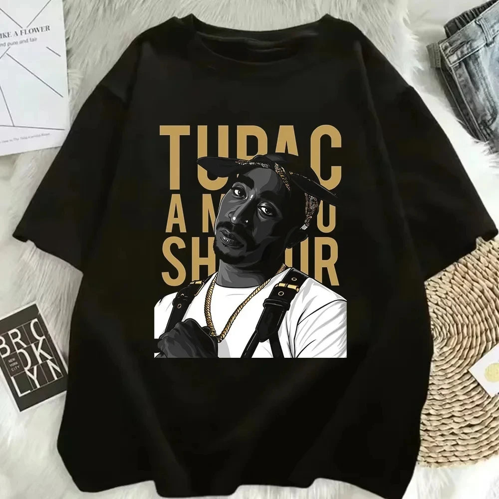 Oversized Tupac Hip Hop T-Shirt for Men and Women Streetwear Short Sleeve Fashion Top