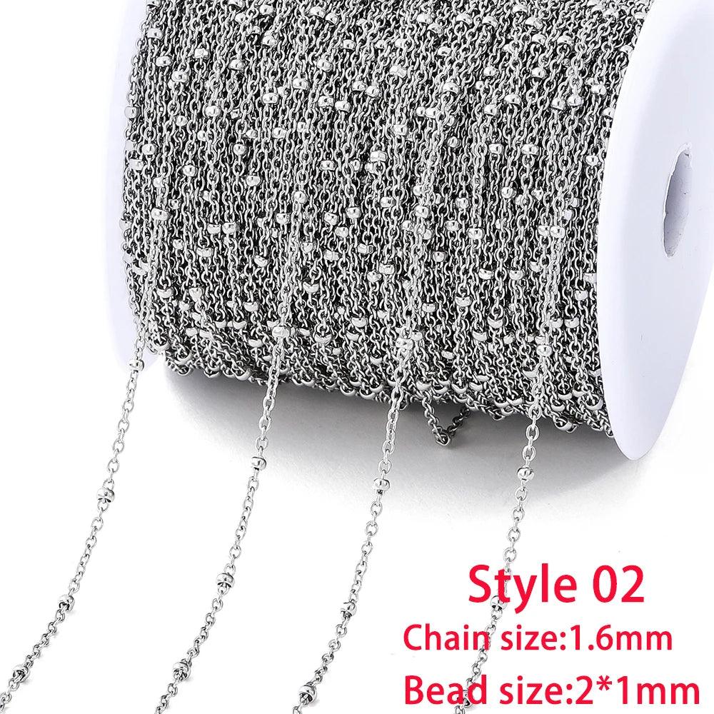 No Fade 2Meters Stainless Steel Chain Cross Chain with Beads for DIY Necklace Bracelet Anklet Jewelry Making Accessories