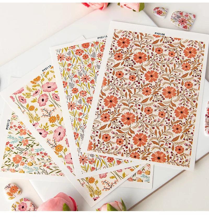 9.5x13.8cm Colored Pattern Flower Leaf Theme Polymer Clay Transfer Paper Water Soluble Disposable Stickers Printing Paper Making